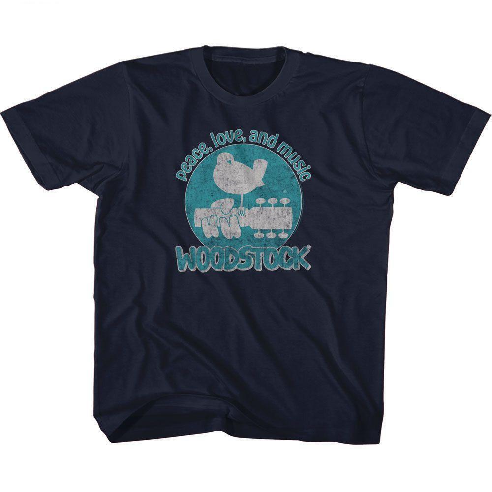 Woodstock Peace Love And Music Navy Youth T Shirt